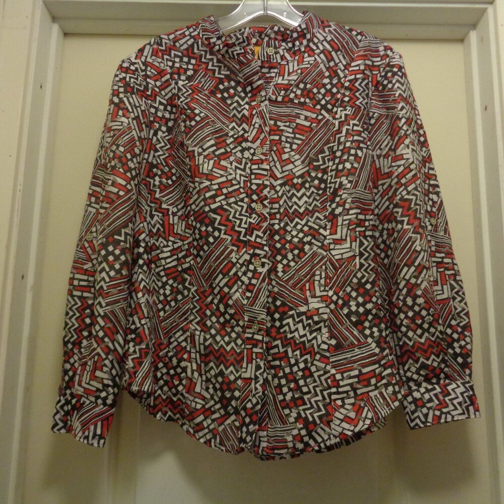 Geometrics Girl Sm Window Panes Peekaboos Romance Blouse By Ruby Red 14 P
